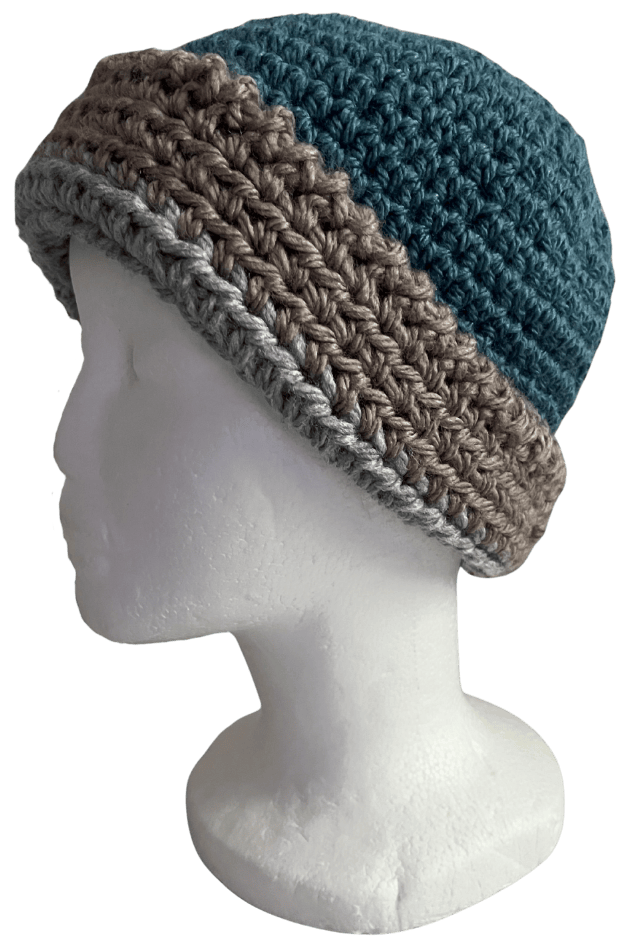 Cappello Verde petrolio con fascia beige e grigio