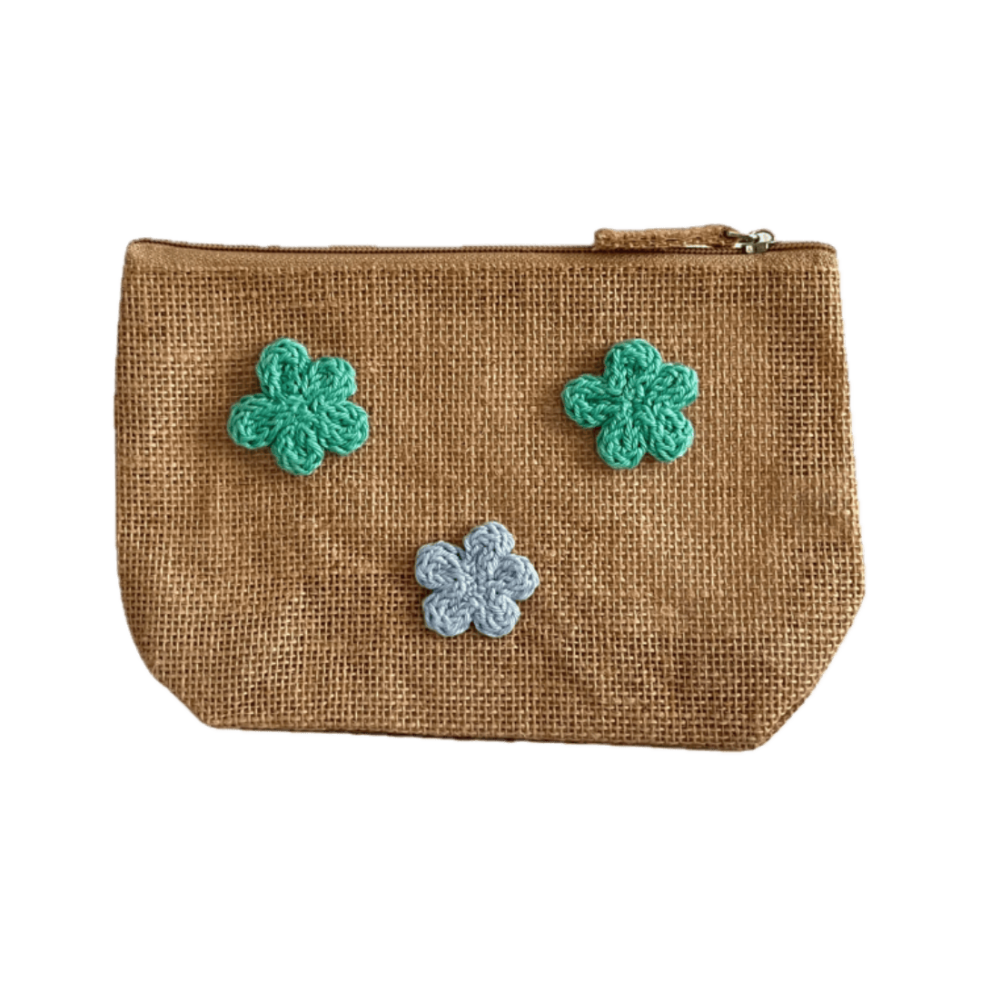 Pochette in juta con fiori verdi